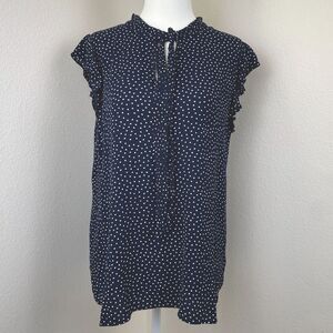 Loft Flutter Sleeve Top Navy Polka Dot Nautical Career Teacher-M